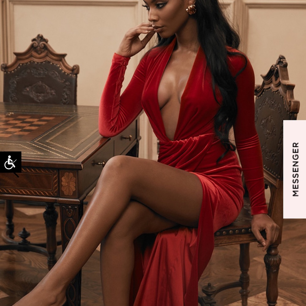 Margali red long sleeve wrap dress